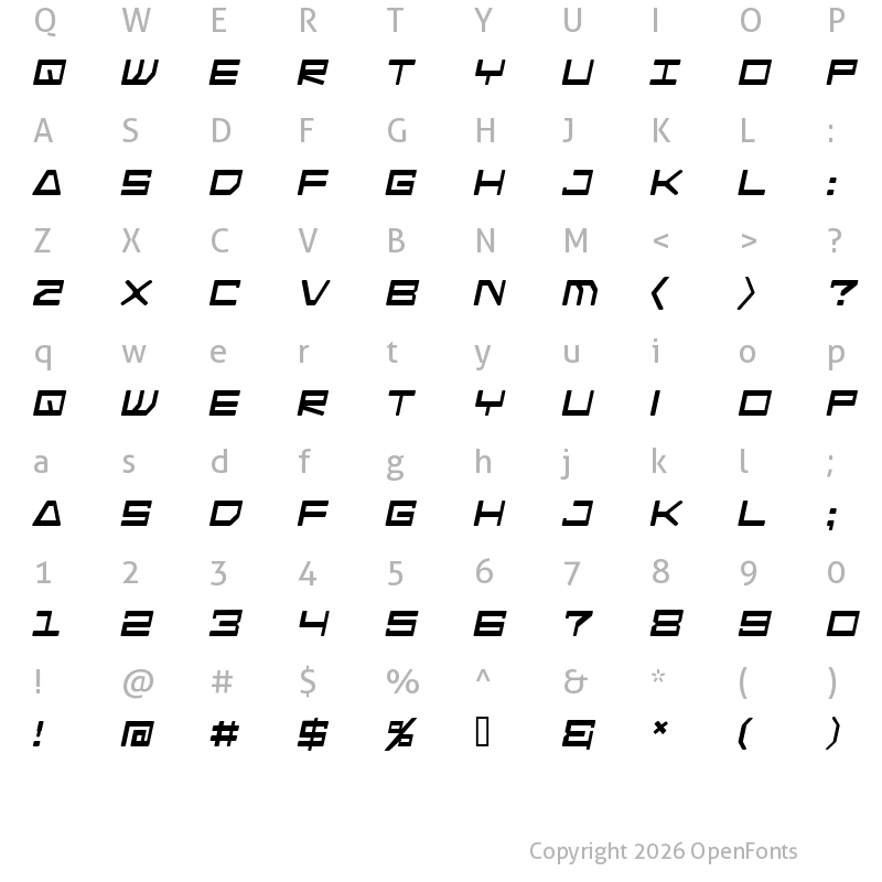 Character Map of Android Nation Italic