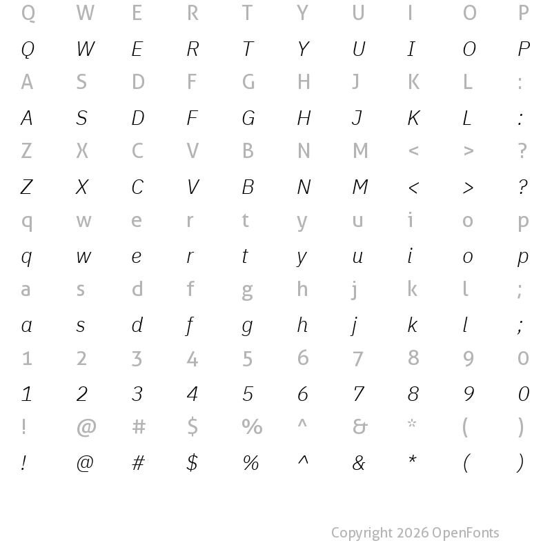 Character Map of Aneliza Light Italic
