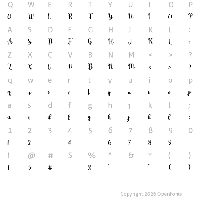 Character Map of Angel Paradise Regular