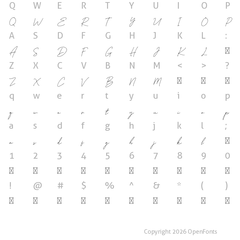 Character Map of Angelic Bonques Free Script