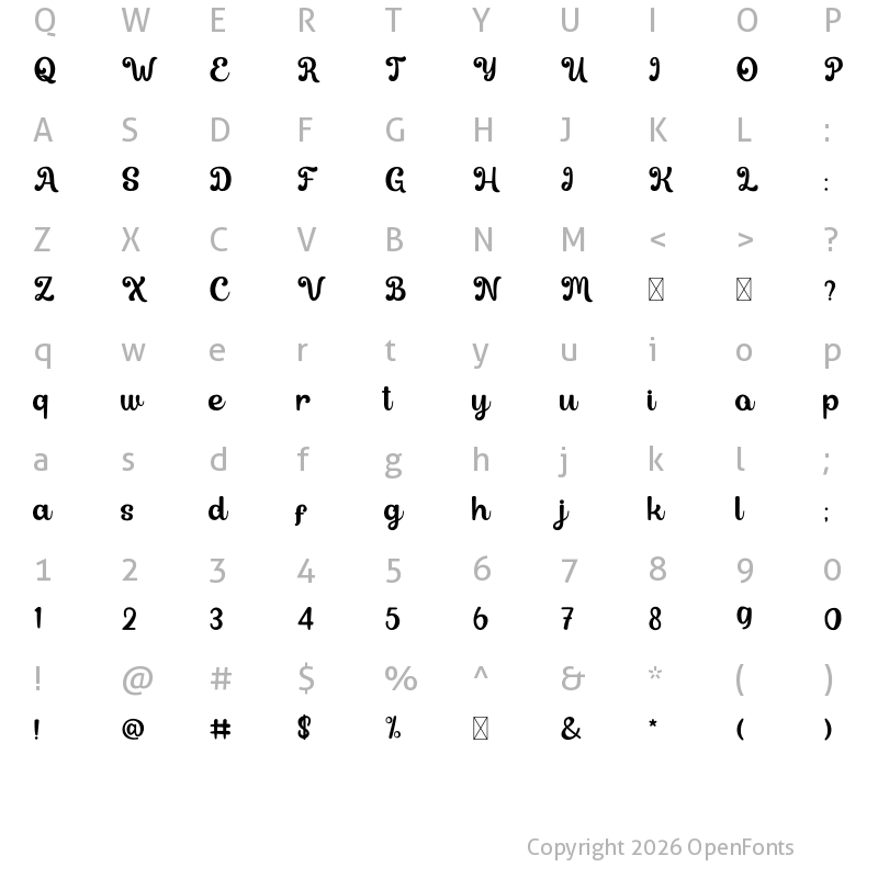 Character Map of Angelic Regular