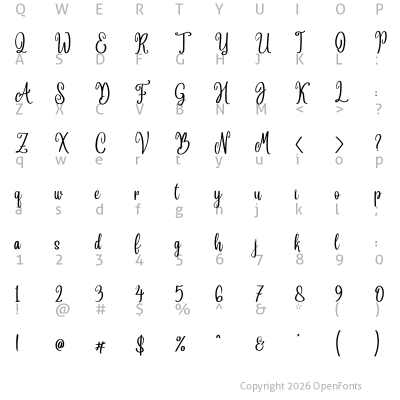 Character Map of Angelina Regular