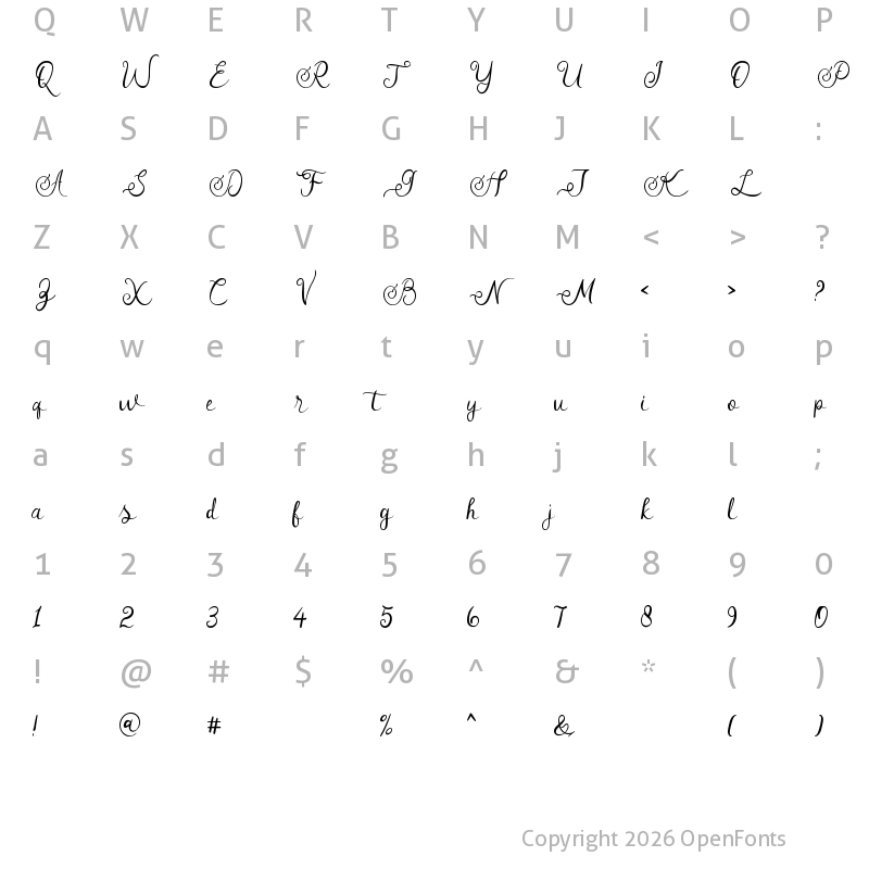 Character Map of Angeline Regular