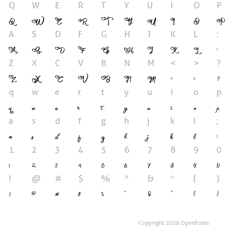 Character Map of Angelove Regular