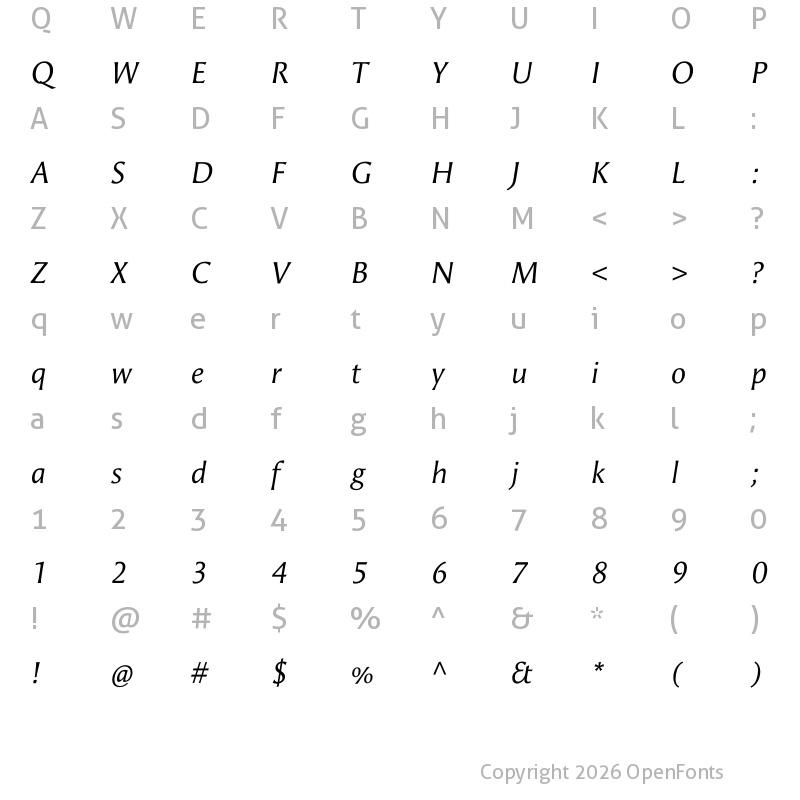 Character Map of Angie Sans Std Italic