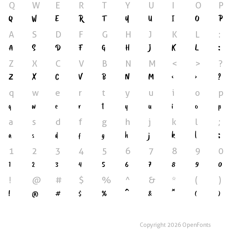 Character Map of Anglice Regular