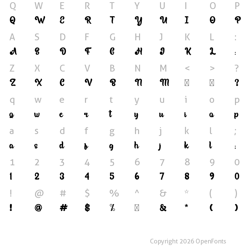 Character Map of Anhay Regular