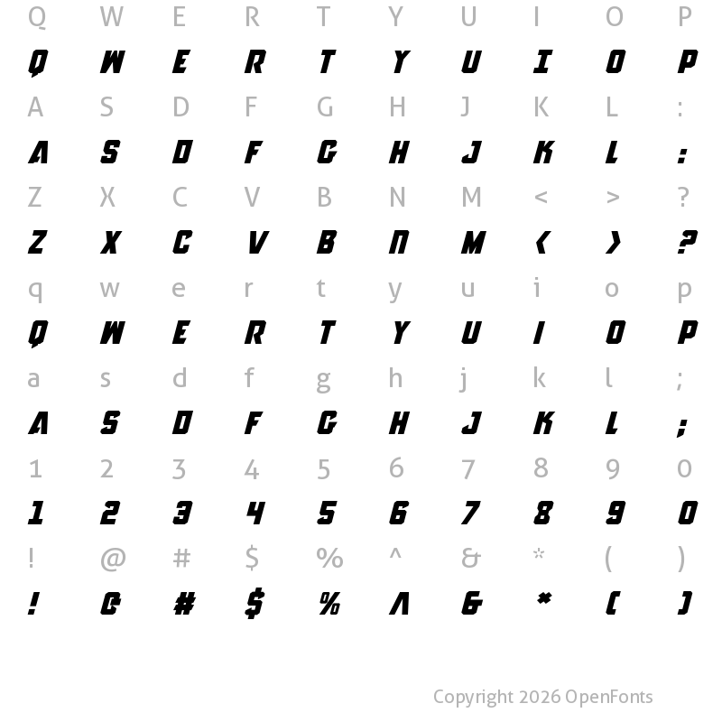 Character Map of Anitlles Expanded Italic Expanded Italic