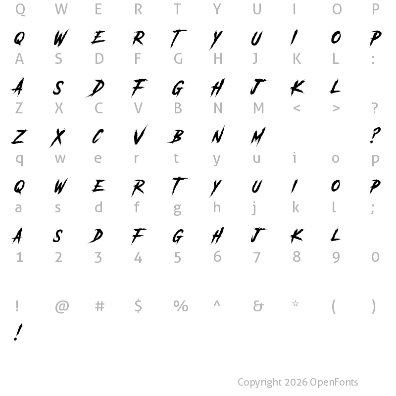 Character Map of Another Danger Slanted - Demo Regular