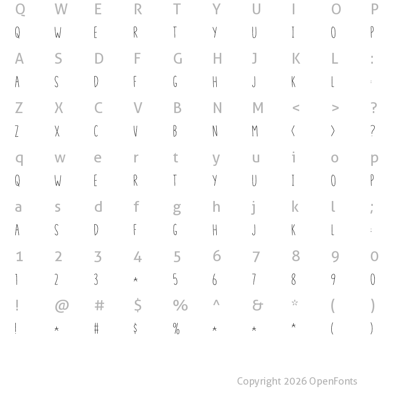Character Map of Another Fool DEMO Regular