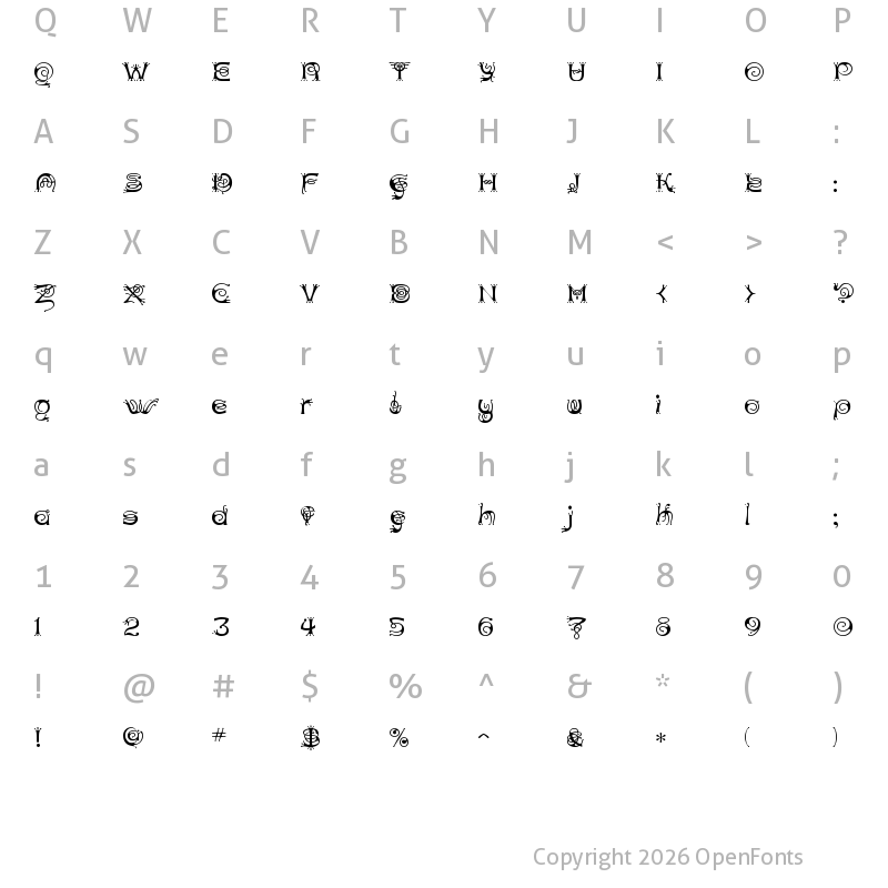 Character Map of Antherton Cloister Regular