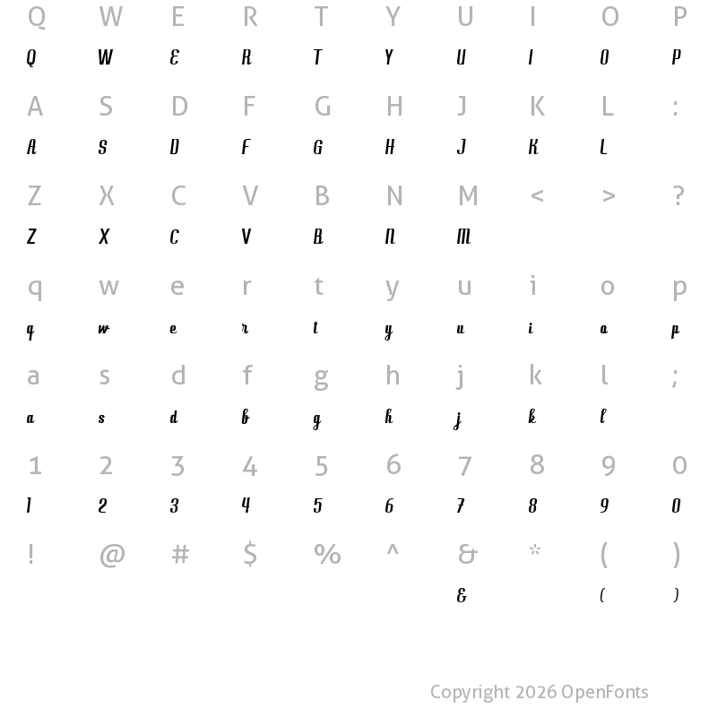 Character Map of Antiophie  personal use only Regular