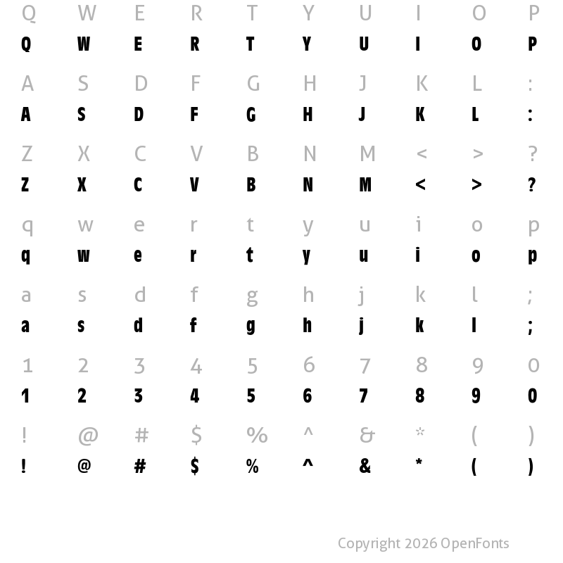 Character Map of Antique Olive Cond Bold