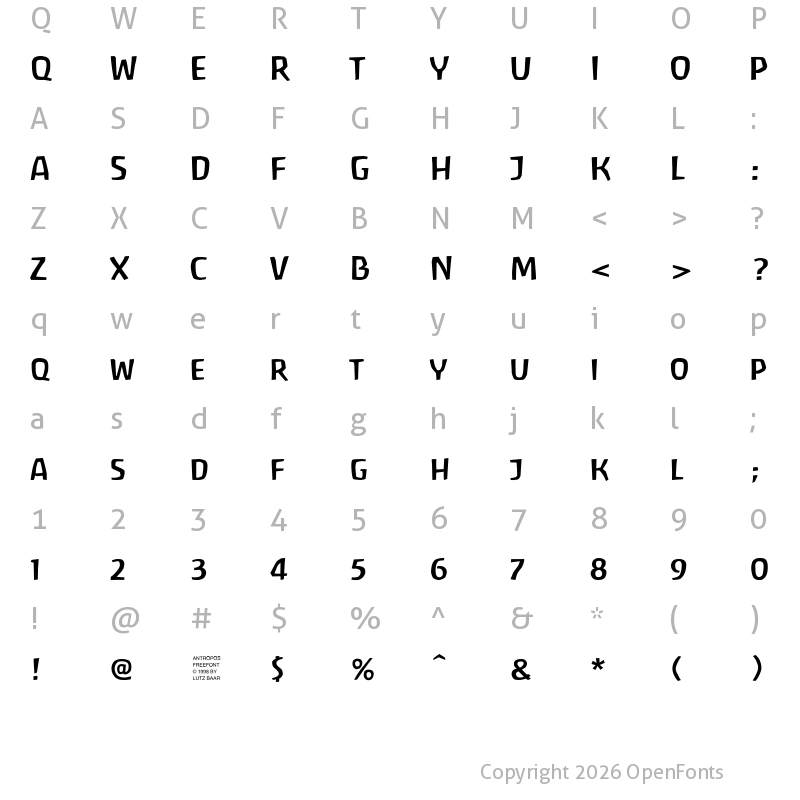 Character Map of Antropos Freefont
