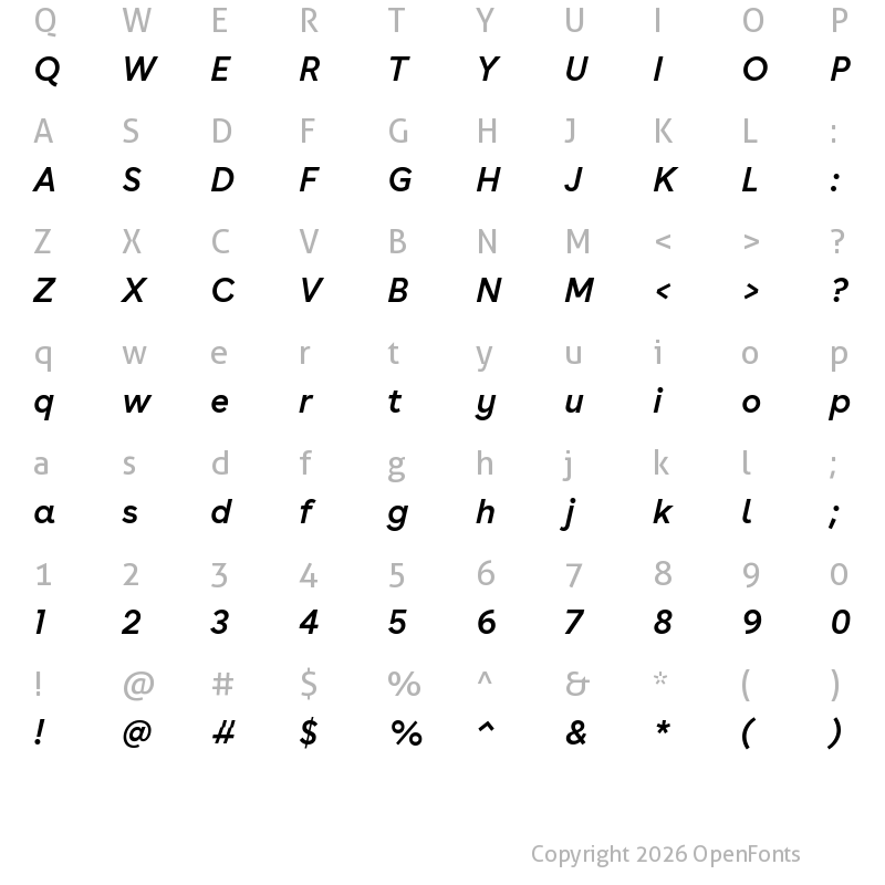 Character Map of AOK Buenos Aires SemiBold Italic