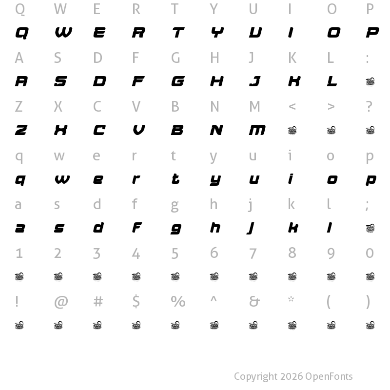 Character Map of Aougtron Slant