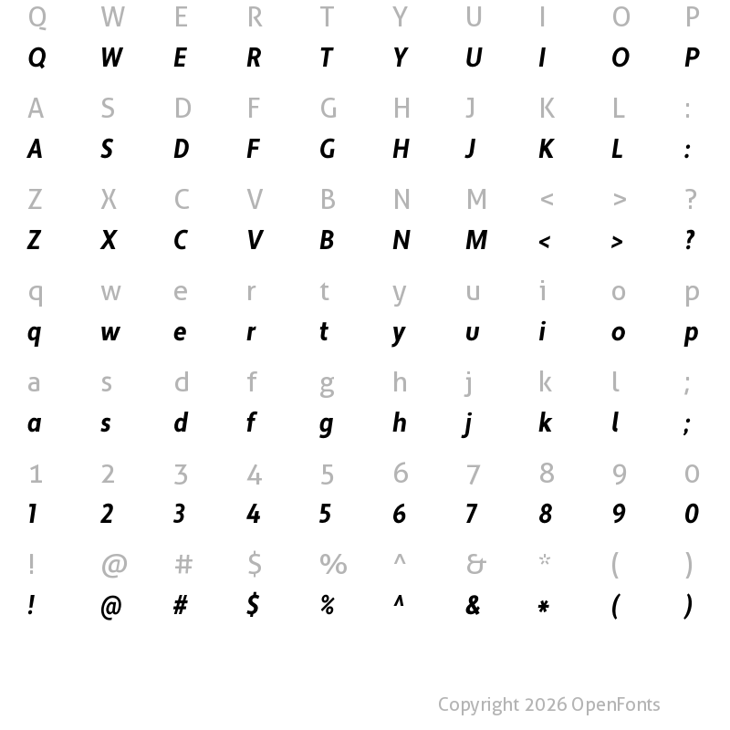 Character Map of Apertura Bold Condensed Obliq