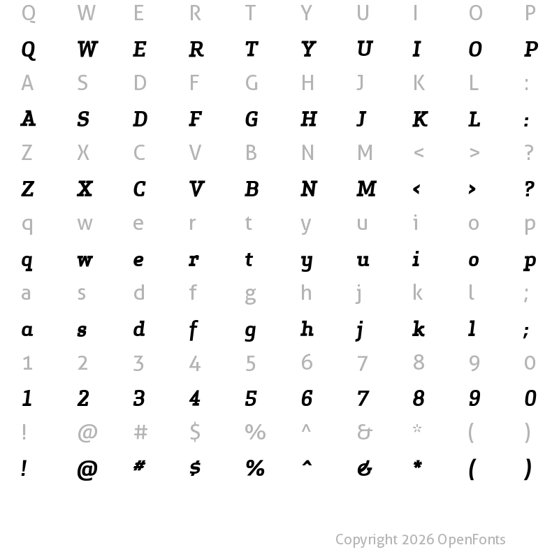Character Map of Apex Serif Bold Italic Regular