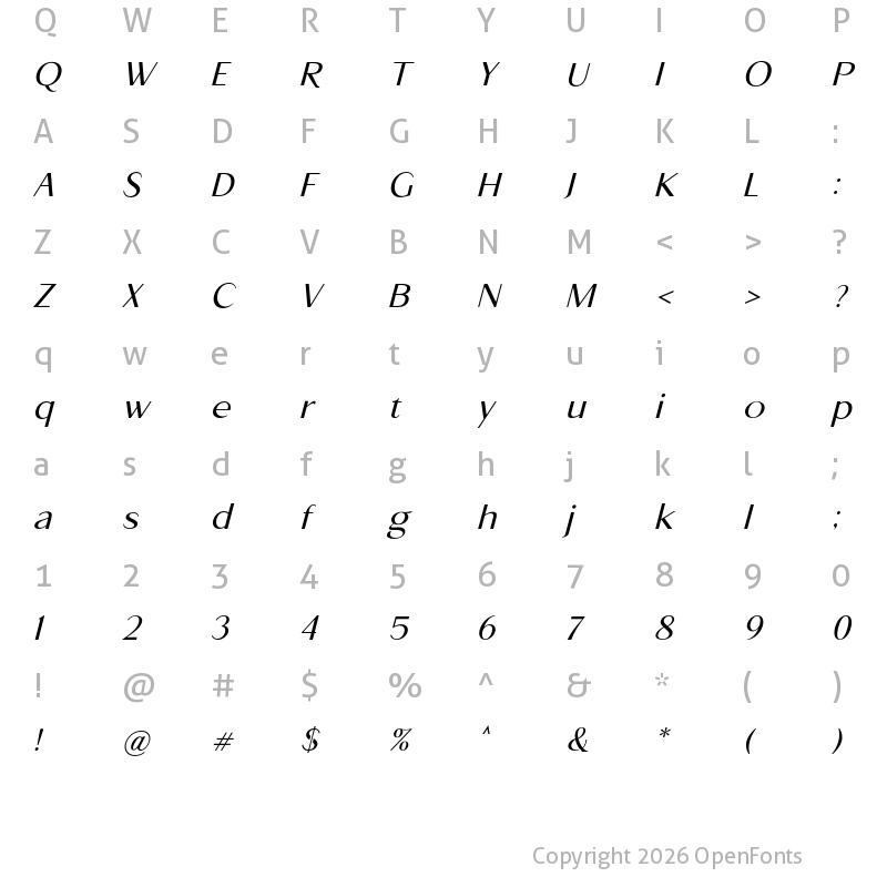 Character Map of APOLLO Italic