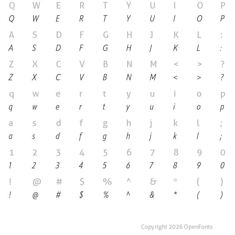 Character Map of ApparatCond Light Italic