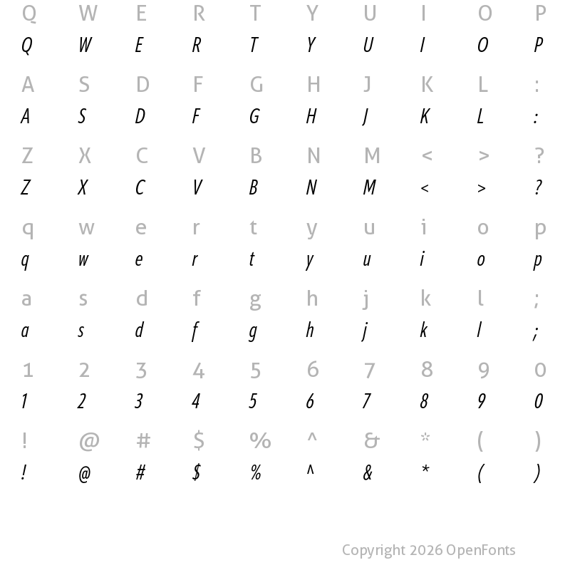 Character Map of ApparatExtraCond Italic