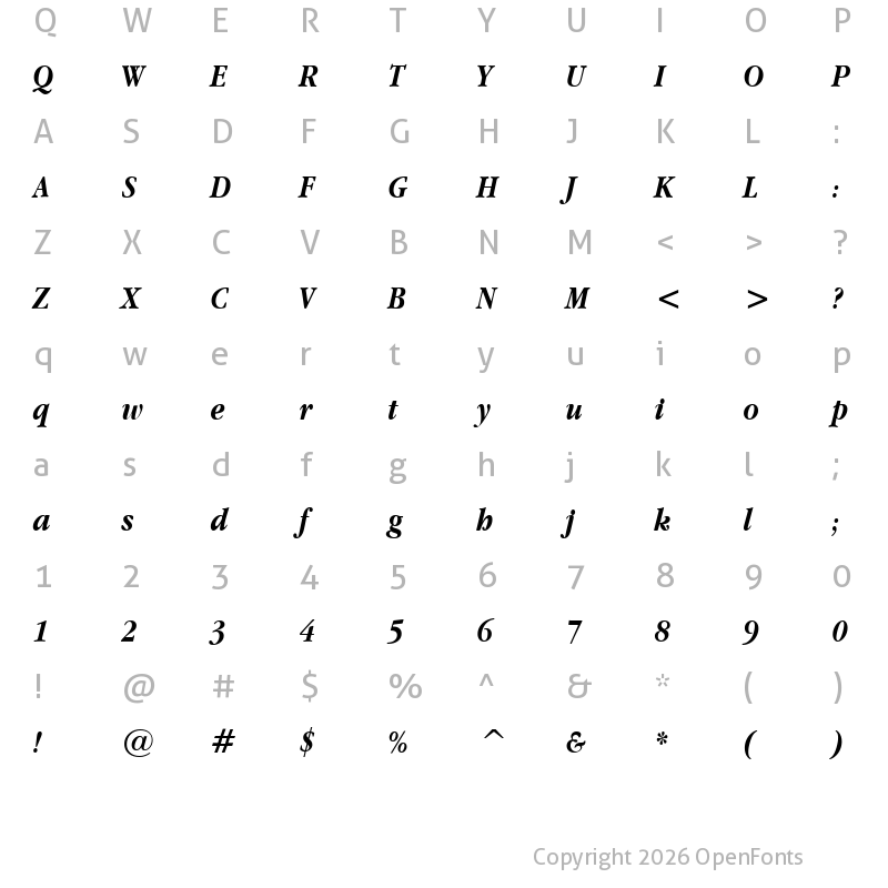 Character Map of Apple Garamond Bold Italic