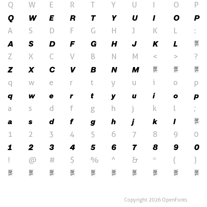 Character Map of Approach TRIAL Black Italic
