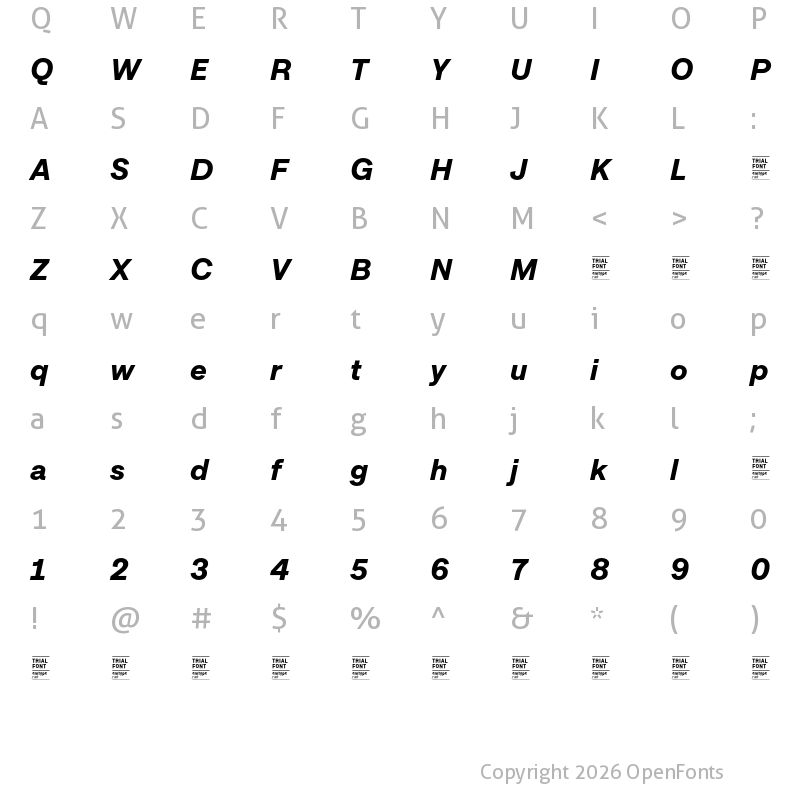 Character Map of Approach TRIAL Bold Italic