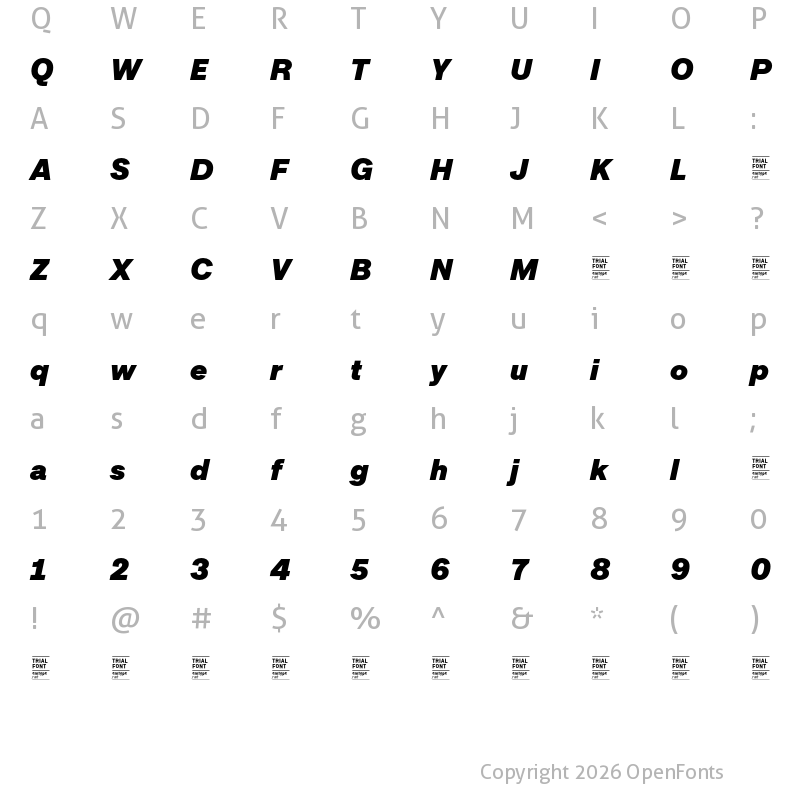 Character Map of Approach TRIAL ExtraBlack Italic