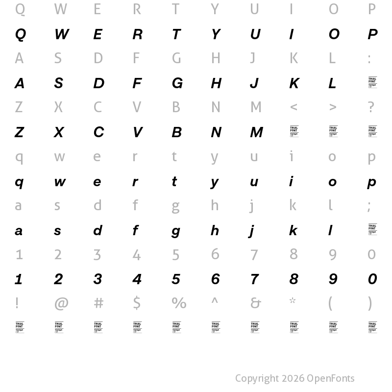 Character Map of Approach TRIAL SemiBold Italic