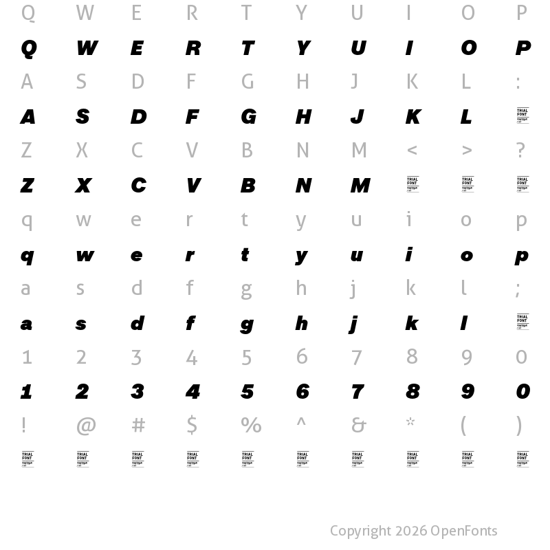 Character Map of Approach TRIAL UltraBlack Italic