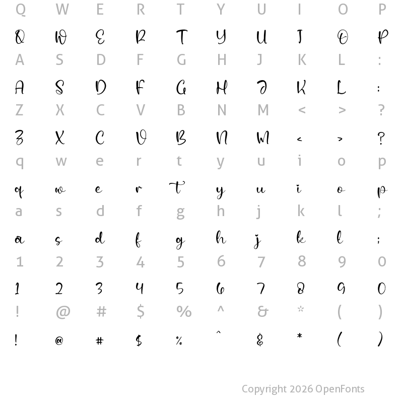 Character Map of Aquella Lovely Regular