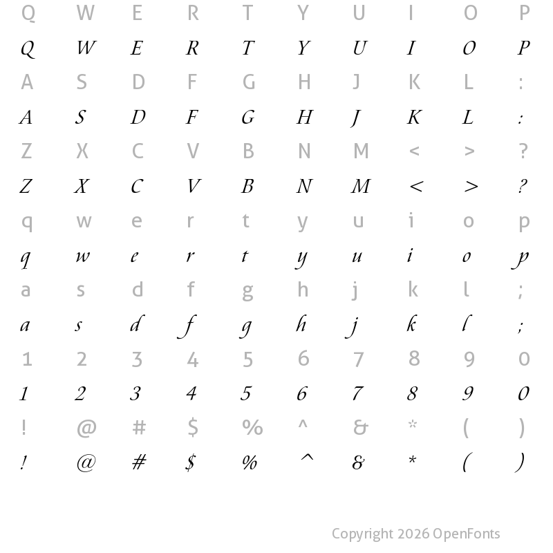 Character Map of Aramis Italic