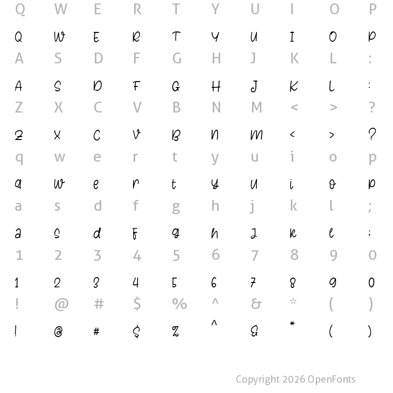 Character Map of Araya Regular