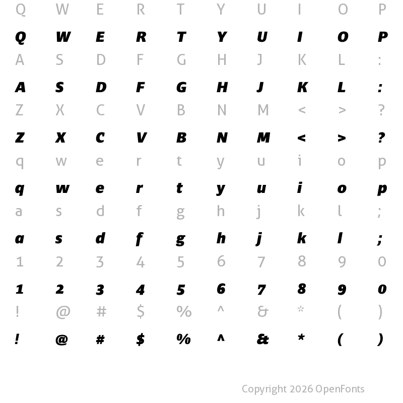 Character Map of Ardoise Std Heavy Italic