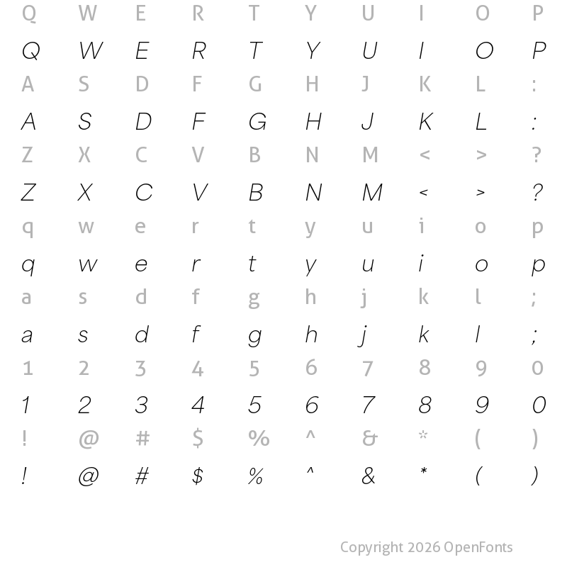 Character Map of Area Normal Thin Italic