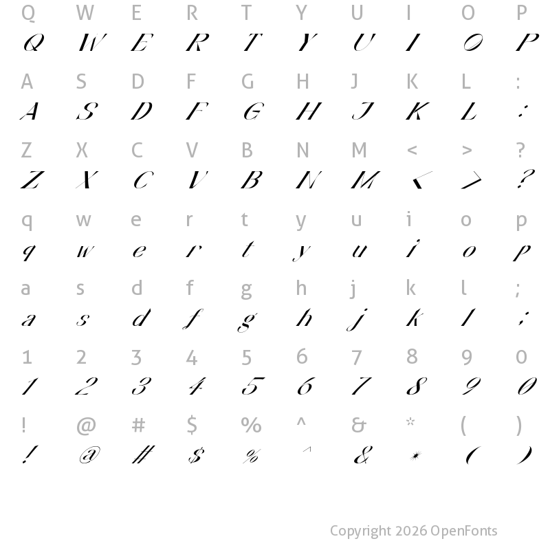 Character Map of areminiscentsmile Regular Oblique
