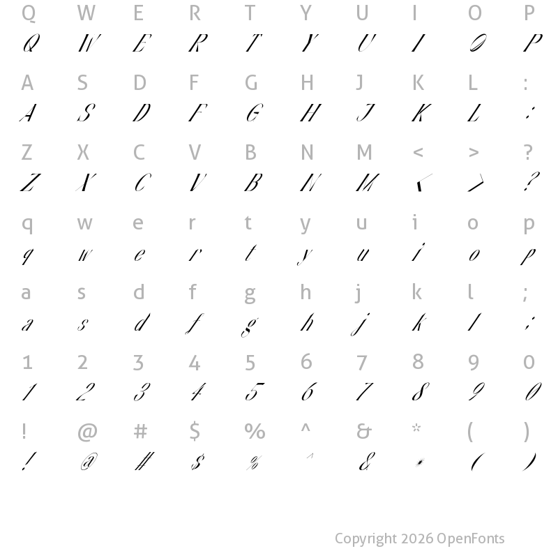 Character Map of areminiscentsmile Thin Oblique