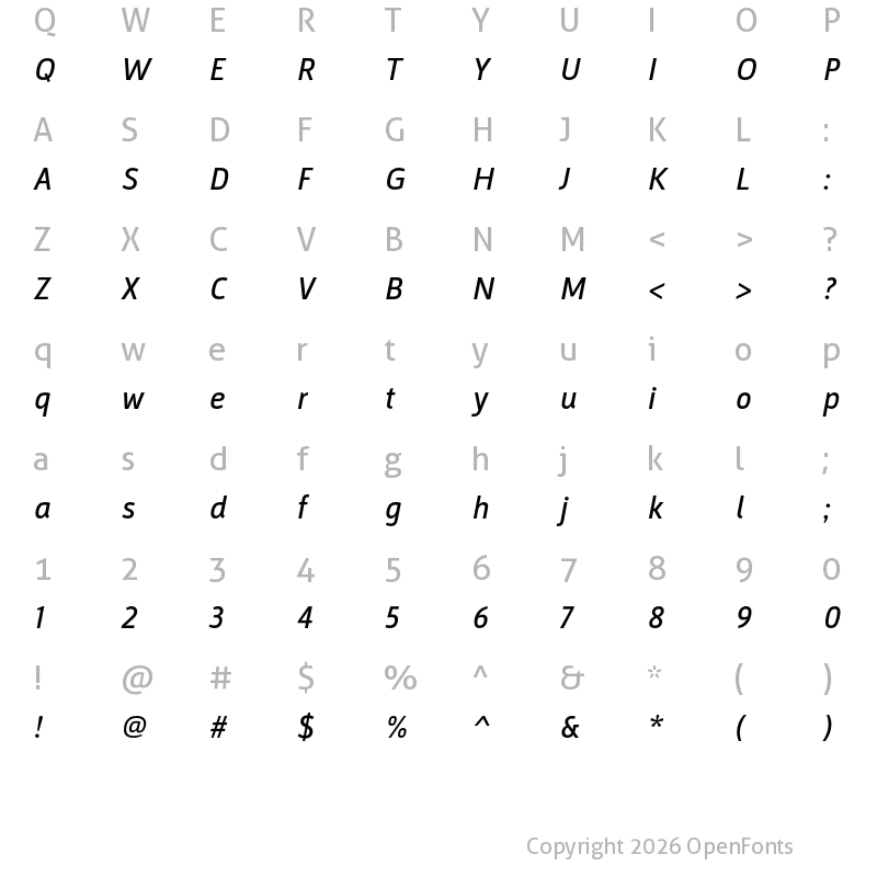 Character Map of Argumentum Italic