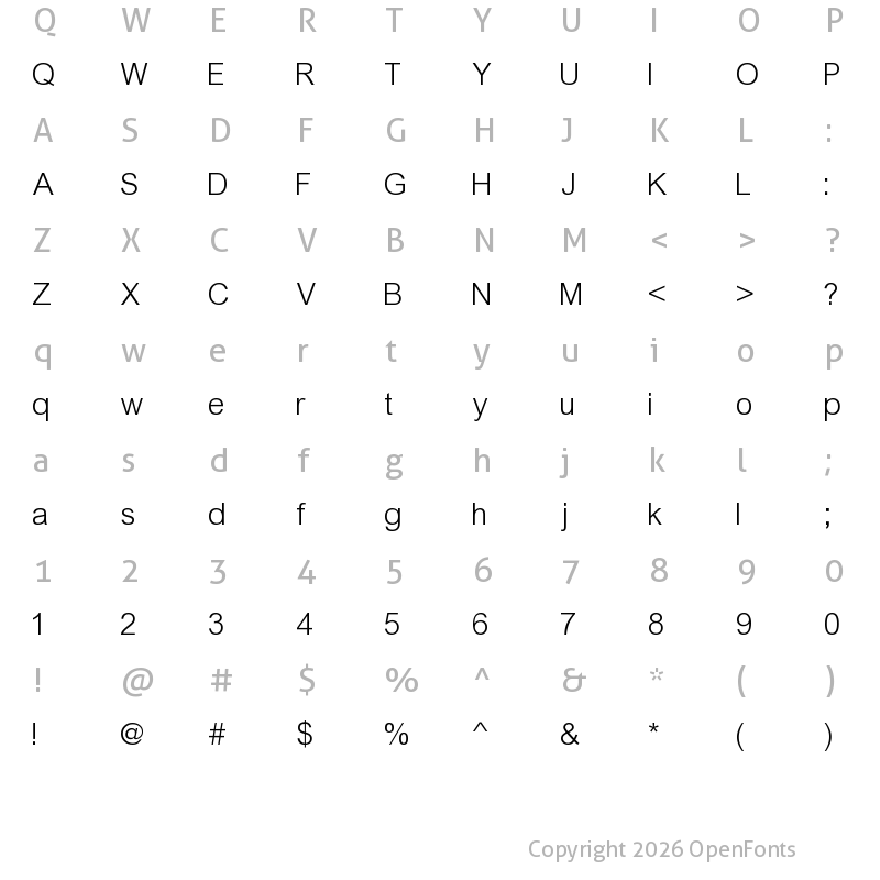 Character Map of Arial Light Regular
