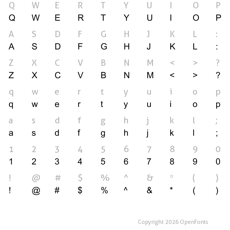 Character Map of ArialMT Regular