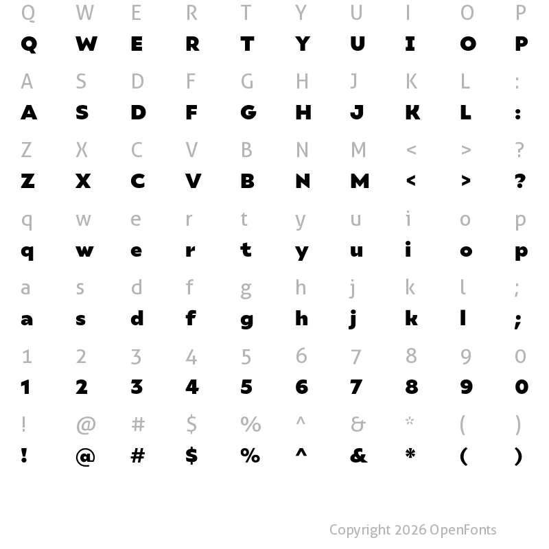 Character Map of Ariana Pro Heavy