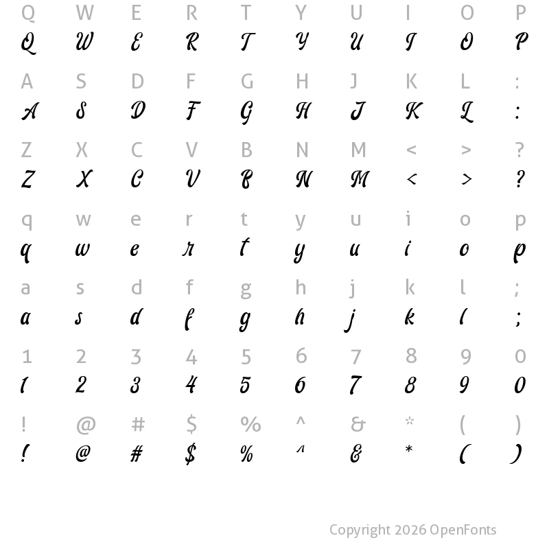 Character Map of Ariestha Script Regular