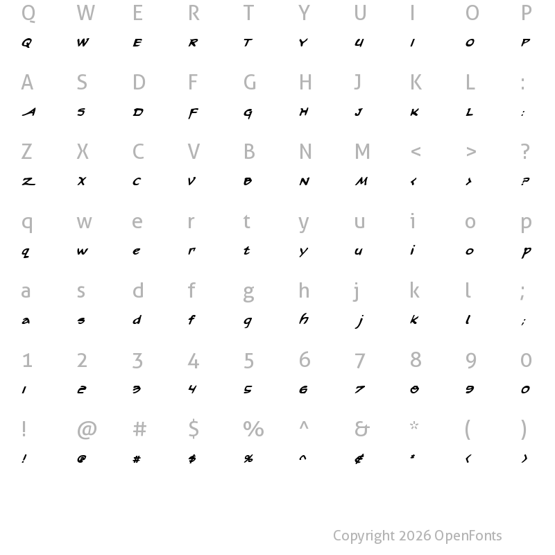 Character Map of Arilon Bold Italic Bold Italic