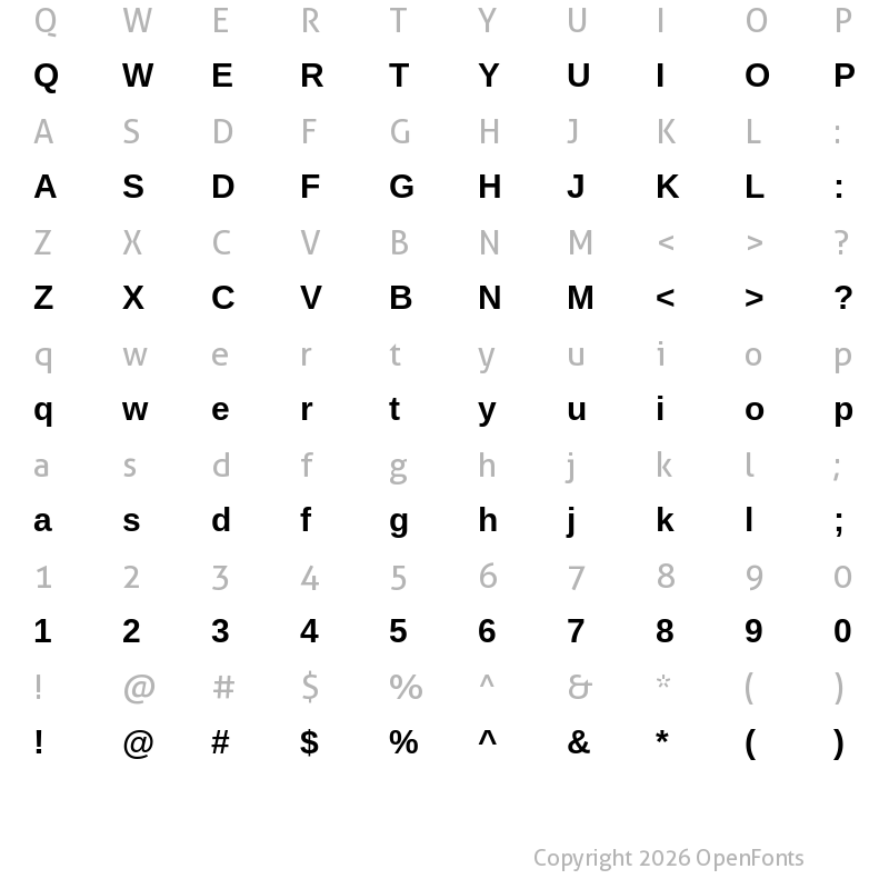 Character Map of Arimo Bold