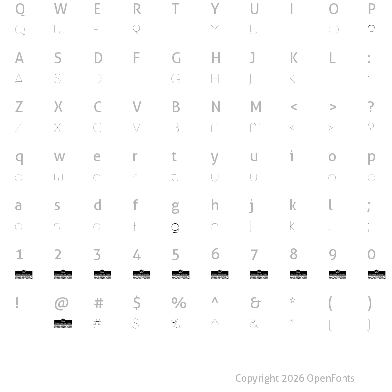 Character Map of Arista Pro Alternate UltraLight
