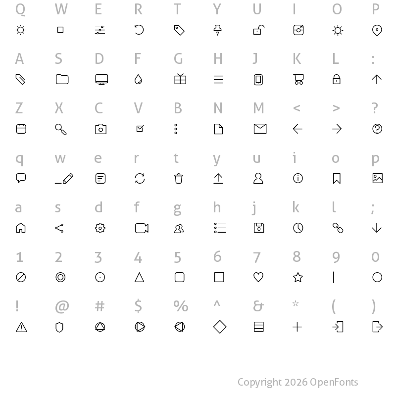 Character Map of Arista Pro Icons ExtraLight