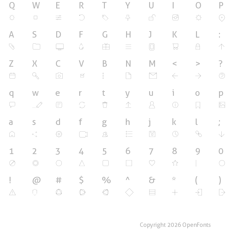 Character Map of Arista Pro Icons Hairline