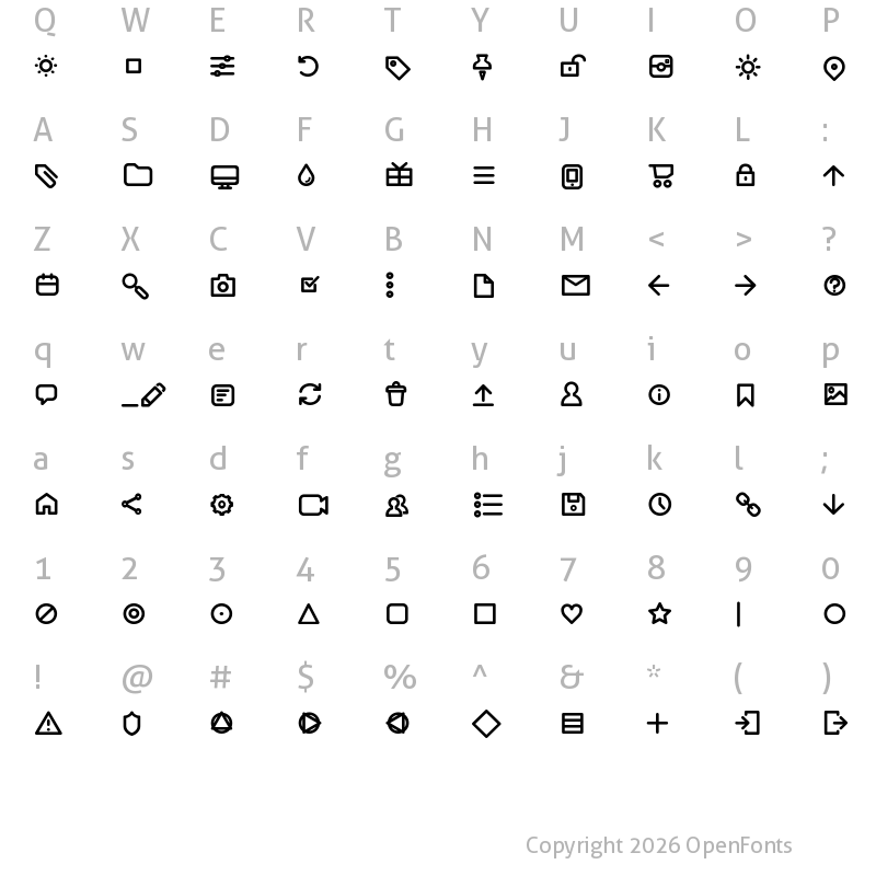 Character Map of Arista Pro Icons Regular