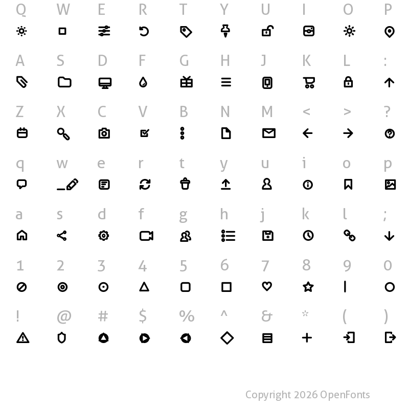 Character Map of Arista Pro Icons SemiBold